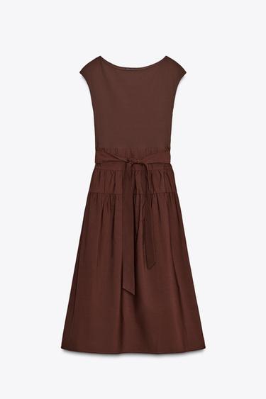 فستان ممزوج بزمات - بني الخاص بـ Zara