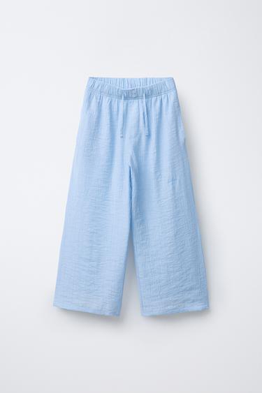 CRINKLED EFFECT WIDE-LEG TROUSERS - Blue by Zara