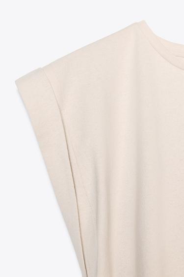 DROP SHOULDER TEXTURED T-SHIRT - Sand by Zara - Image 6
