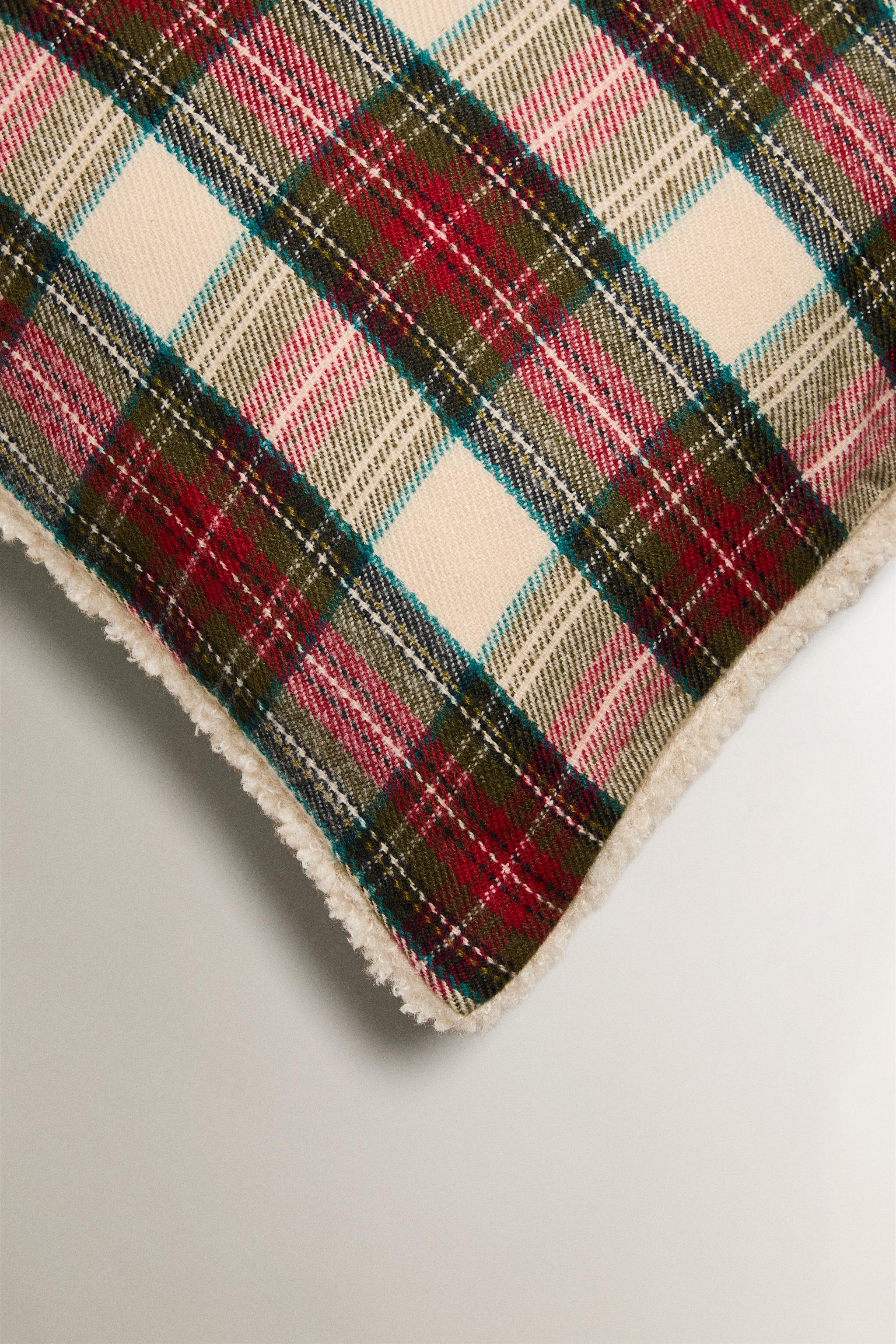 CHRISTMAS TARTAN CHECK THROW PILLOW COVER