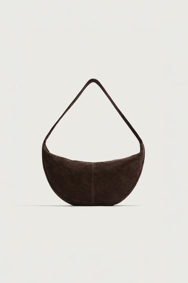 Zara LEATHER SHOULDER BAG - Brown