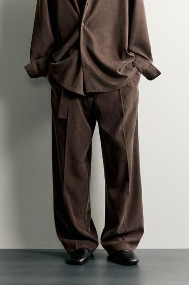BELTED RELAXED-FIT FLOWY PANTS — Dark brown 2