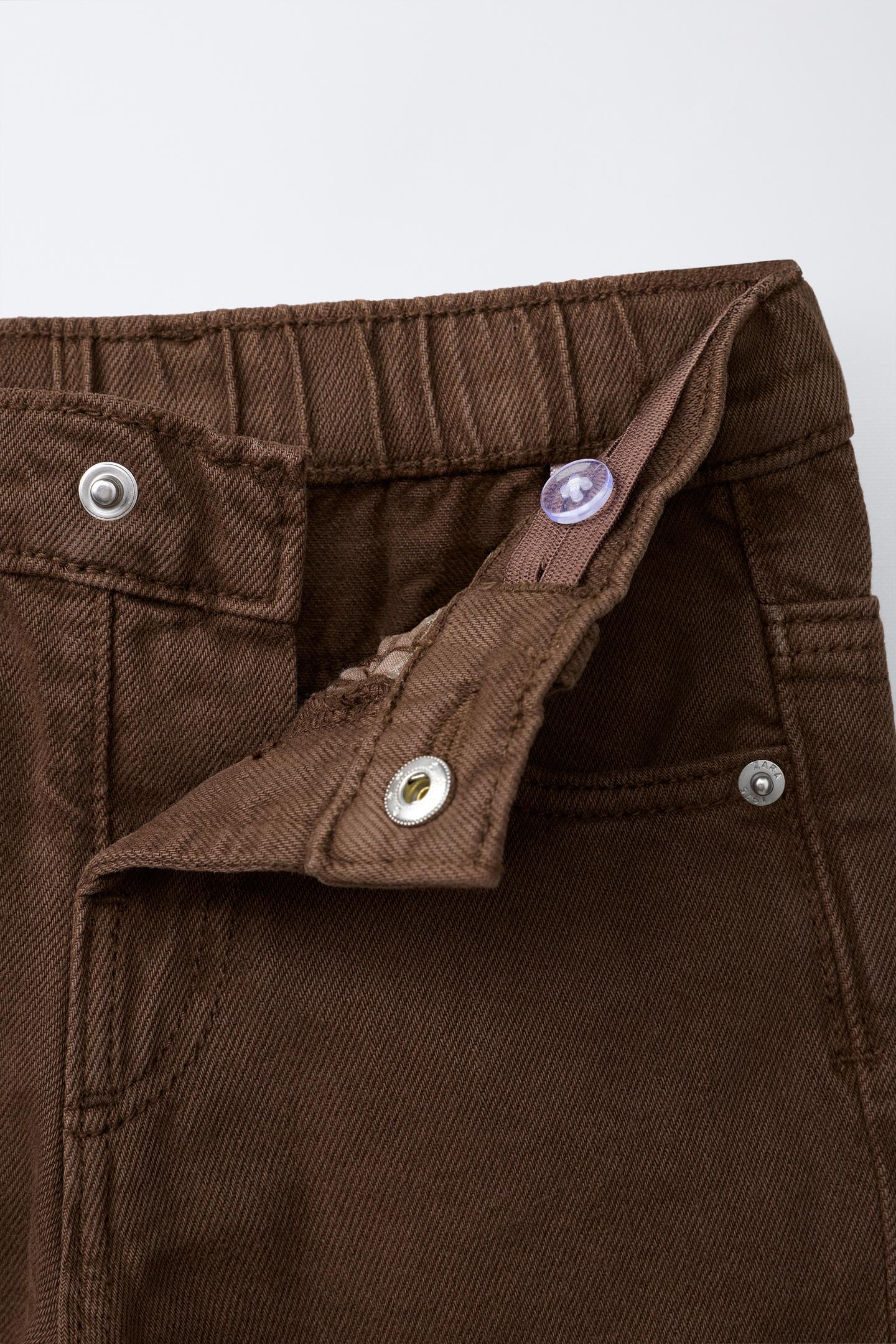 Детские брюки Zara Twill Pants with Cuffed Hem, цвет: Коричневый — фото 4