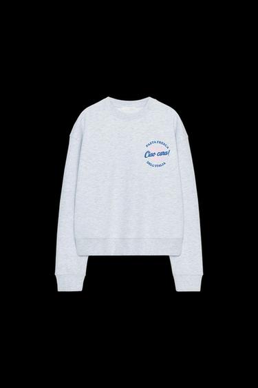 SLOGAN PRINT SWEATSHIRT - Grey marl by Zara