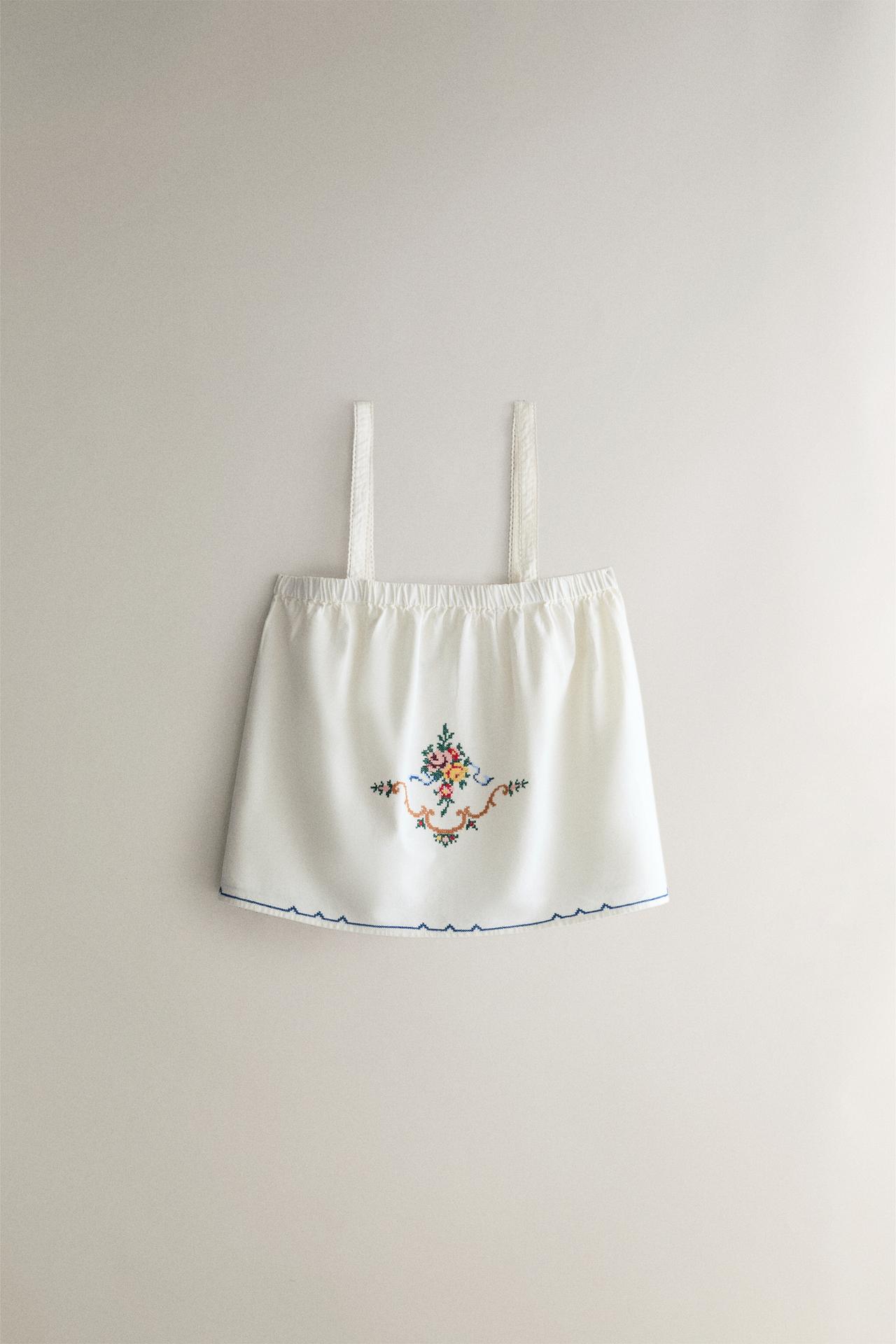 EMBROIDERED COTTON AND LINEN TOP — White