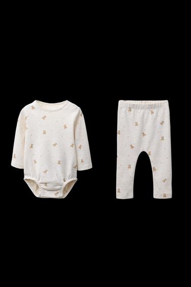 Zara BEAR BODYSUIT AND LEGGINGS SET - Ecru / Marl - Image 0