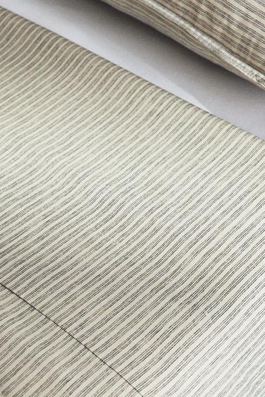 DYED THREAD STRIPED FLAT SHEET - Grey / Beige by Zara - Image 4