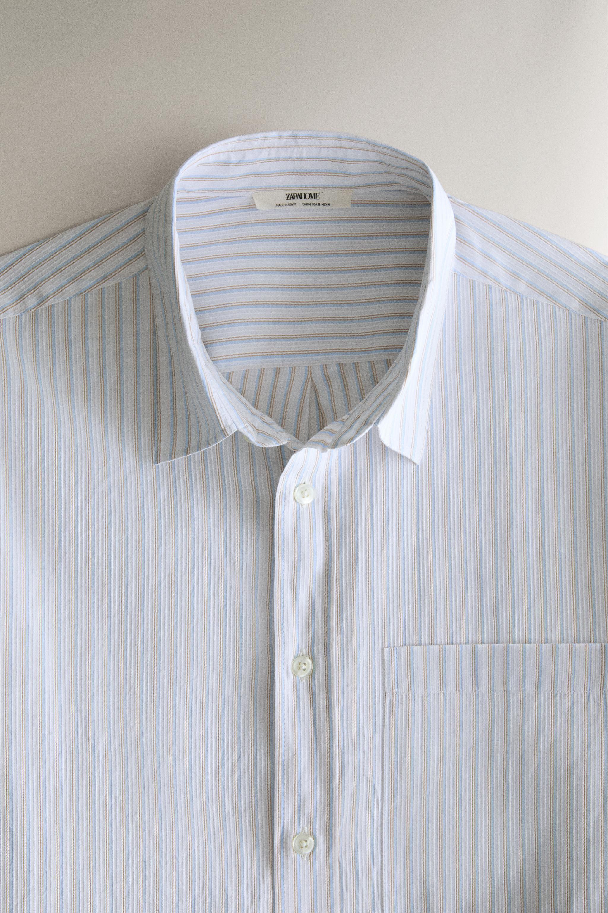 STRIPED POPLIN COTTON SHIRT — Blue