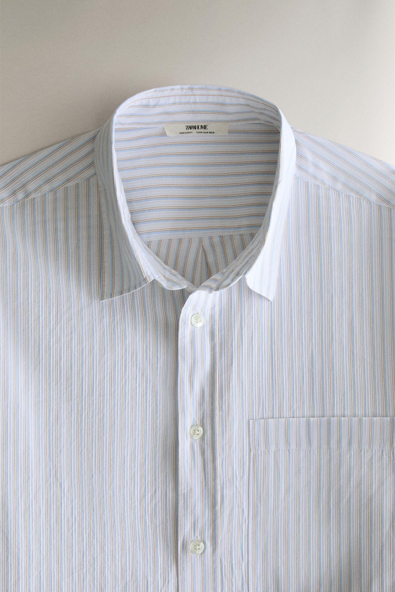 STRIPED POPLIN COTTON SHIRT — Blue
