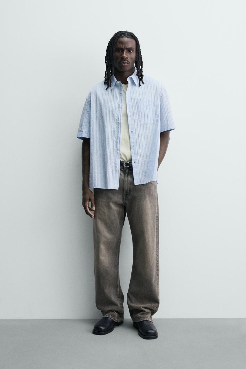 Zara - Boxy Fit Striped Shirt - Blue - Xl - Man