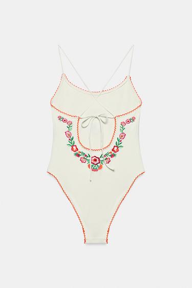 MAILLOT DE BAIN FLEURS BRODÉES - Écru de Zara - Image 6