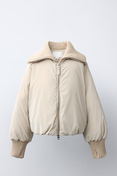 Zara PADDED RUBBERIZED RIBBED JACKET - Sand - Image 0