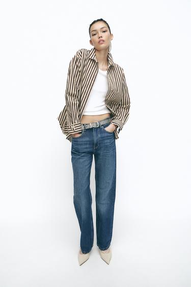 STRIPED OVERSIZE SHIRT - Beige-brown by Zara - Image 0