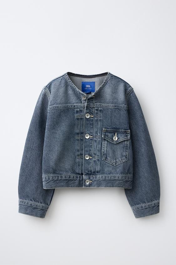 Zara COLLARLESS DENIM JACKET - Blue - Image 0