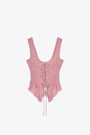 Zara TIED RUCHED TOP - Pink