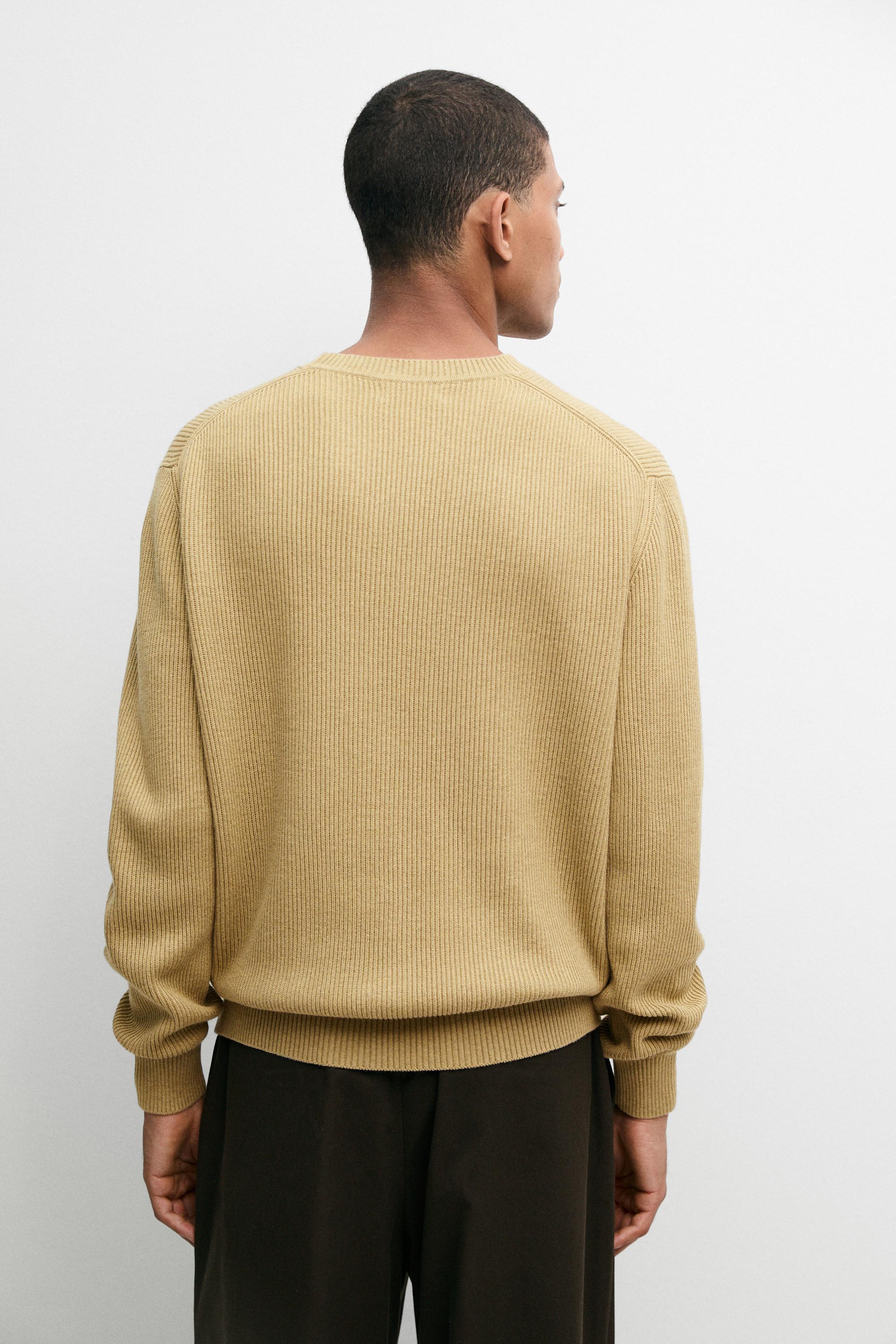 Cotton blend ribbed knit sweater
