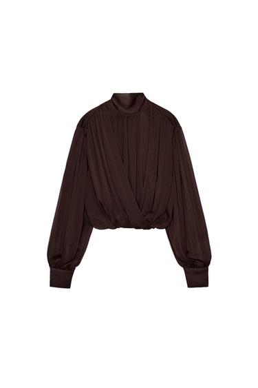 DRAPED BLOUSE WITH BOW - Brown by Zara