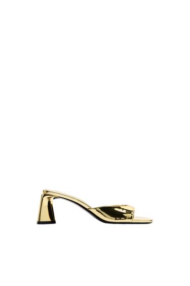 METALLIC BLOCK HEEL SANDALS