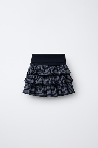 STRIPED RUFFLED BERMUDA SKORT - Blue by Zara - Image 1