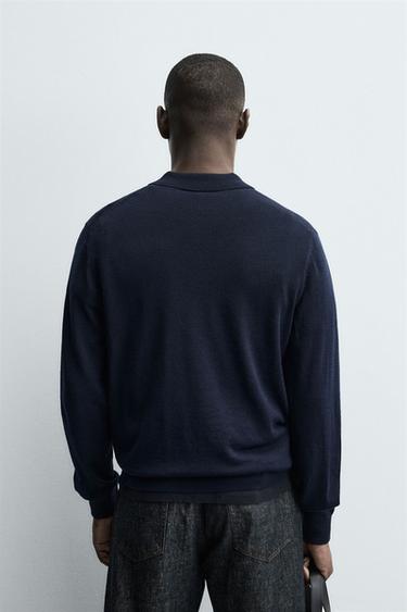 POLO EN MAILLE 100 % LAINE - Bleu marine de Zara - Image 2