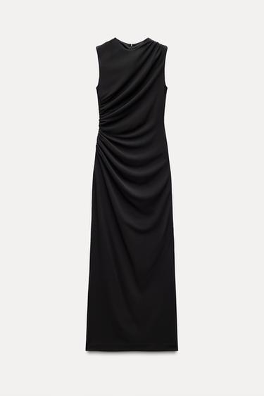 Zara DRAPED MIDI DRESS - Black