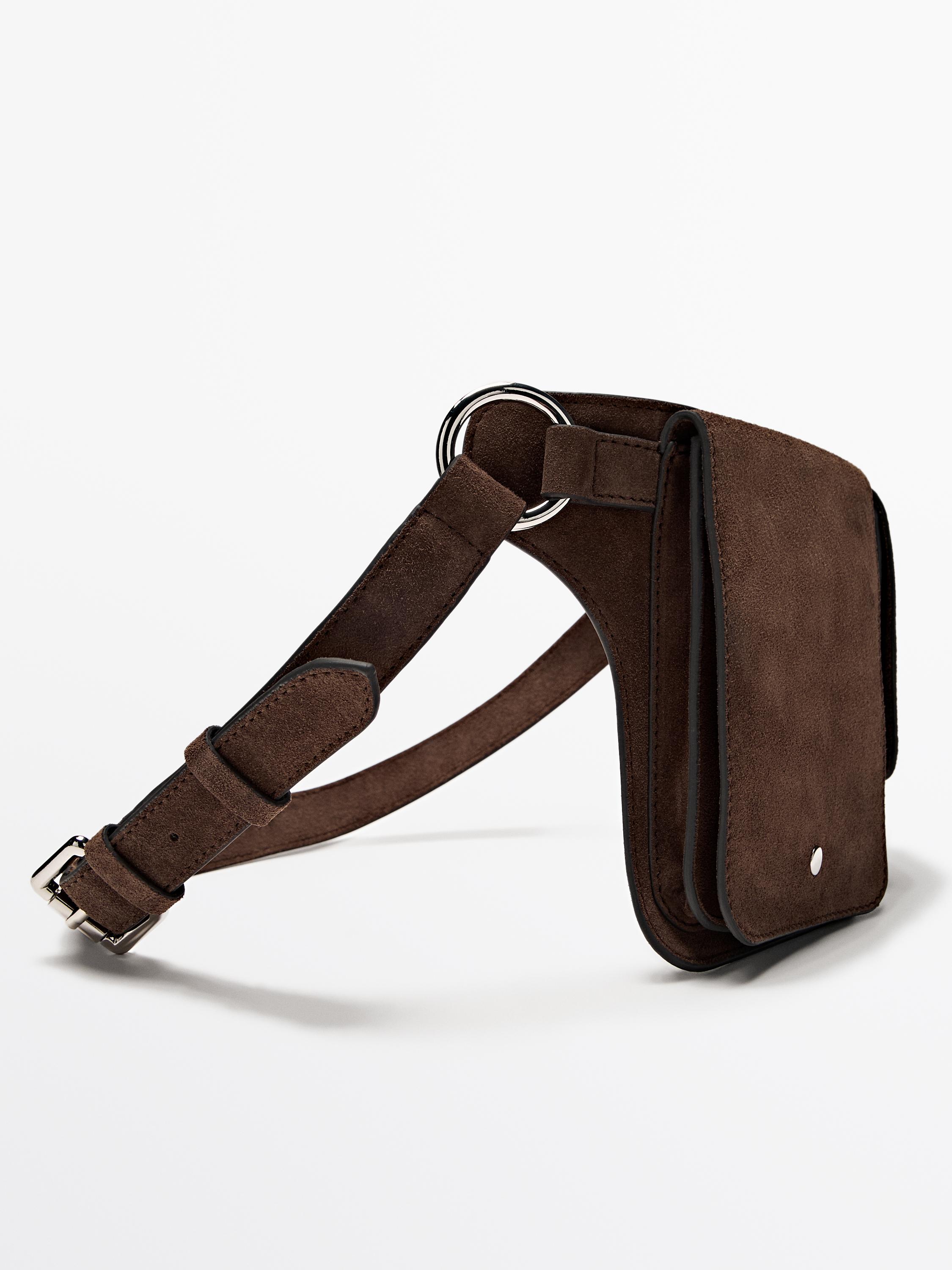 Split leather double compartment belt bag
