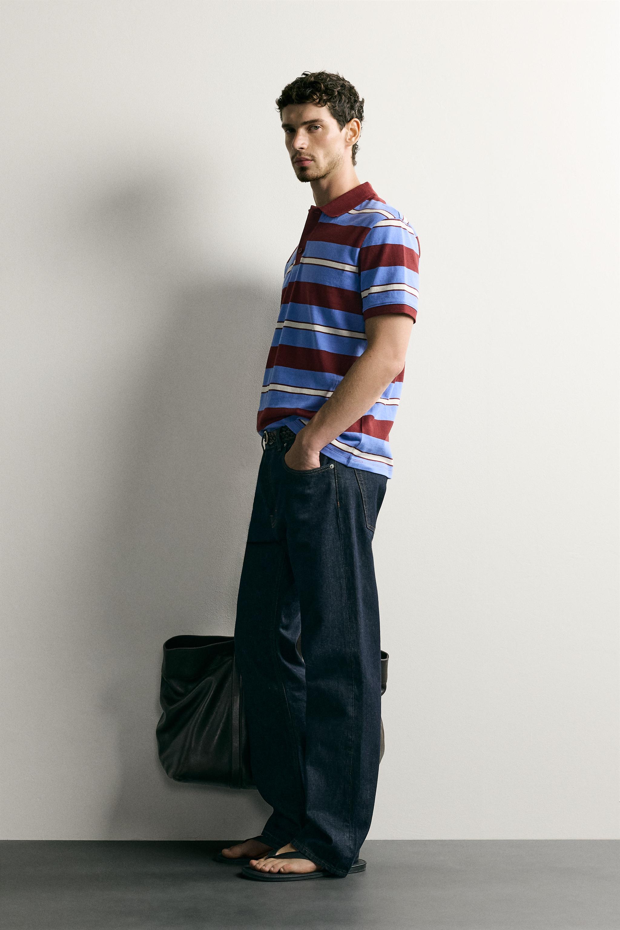 Мужские рубашки Zara REGULAR FIT STRIPED PIQUÉ POLO — фото 4