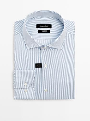 Chemise slim à rayures 100 % coton - Bleu ciel de Zara