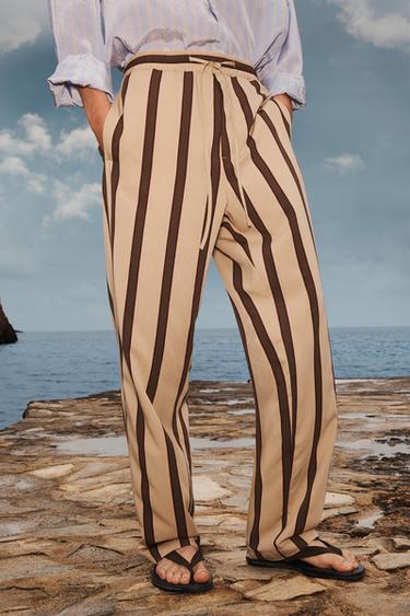 LIMITED EDITION STRIPED RELAXED FIT TROUSERS - Brown / Taupe by Zara - Image 2