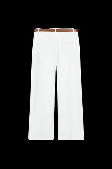PANTALÓN CULOTTE CON LINO CINTURÓN - Blanco de Zara