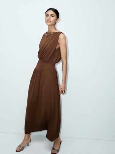 فستان بوشاح جانبي - زيتي by Zara