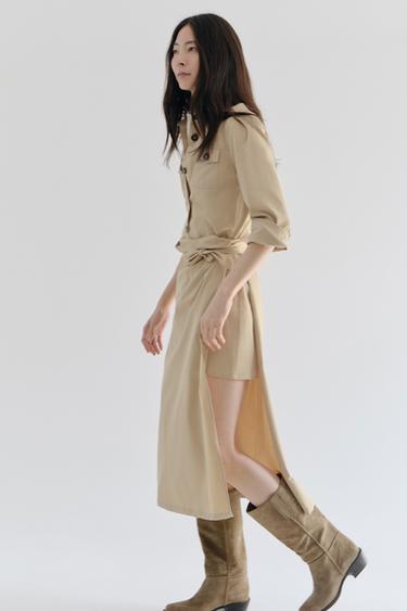 ミディワンピース ツイルループ付きサンドZaraのミディワンピース ツイルループ付き - サンド 