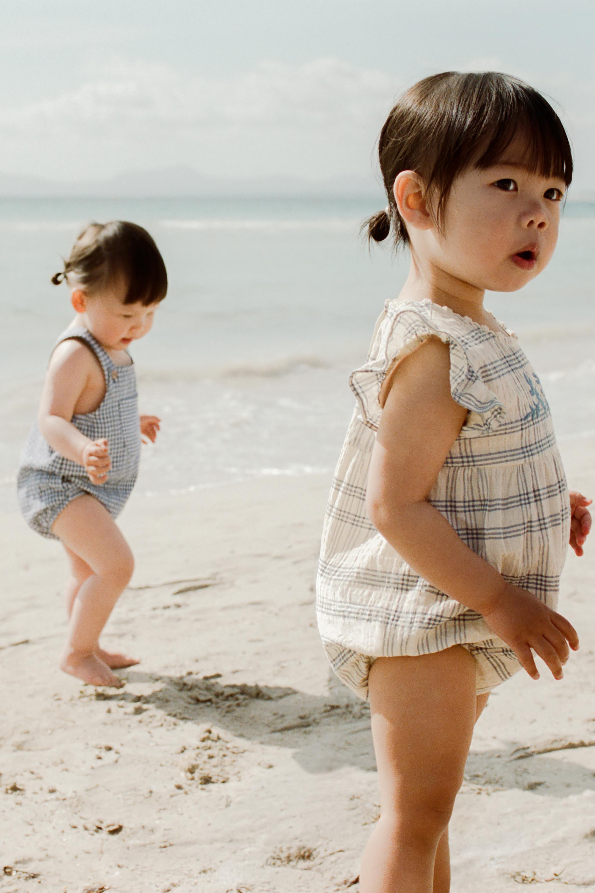 EMBROIDERED CHECKED ROMPER