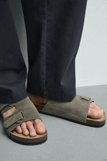 SANDALES EN CUIR À BRIDES - Vert de Zara - Image 2