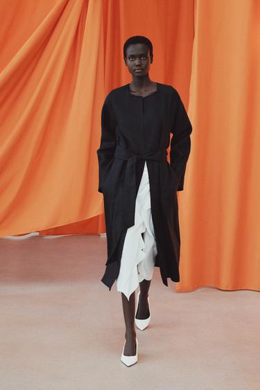 ПАЛЬТО ИЗ ЛЬНА С ПОЯСОМ — ZW COLLECTION — ЧЕРНЫЙ от Zara