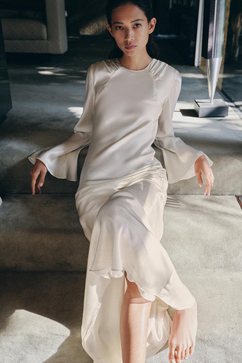 100% SILK DRAPED DRESS - Oyster-white | ZARA United States 100% SILK DRAPED DRESS - Oyster-white | ZARA United States
