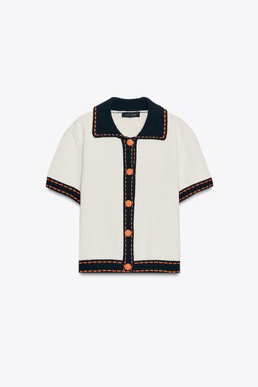 STITCHED KNIT CARDIGAN WITH SHORT SLEEVES - Ecru by Zara - Image 5