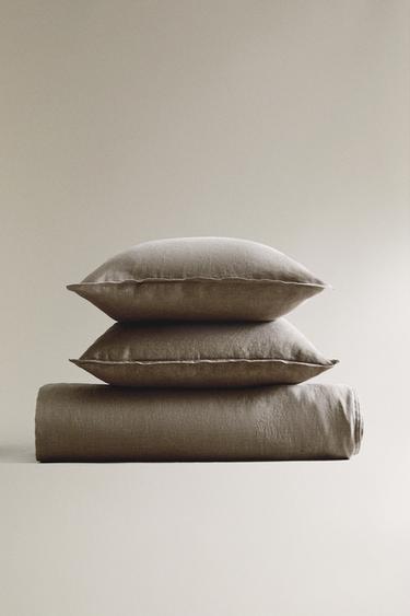 Zara (140 GSM) WASHED LINEN BEDDING - Greenish - Image 0