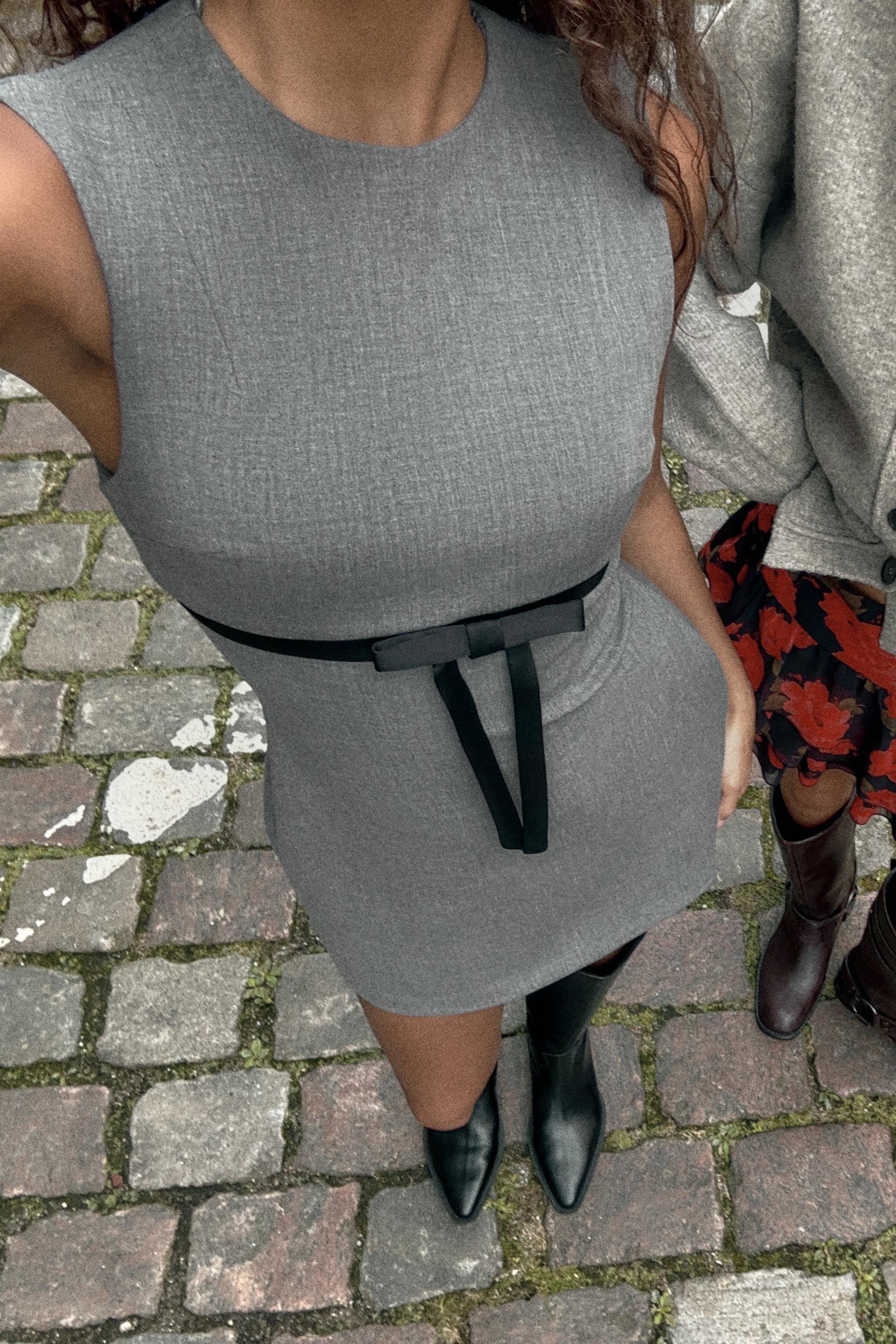 サテンリボンショート丈ワンピース - ライトグレー | ZARA Japan / 日本