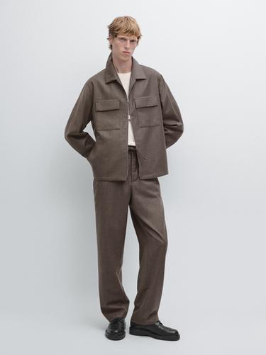 Pantalon en flanelle de laine - Vison de Zara