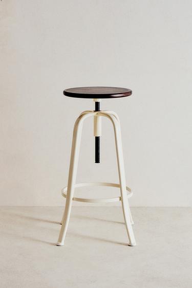 Zara WOOD AND METAL SWIVEL STOOL - Cream