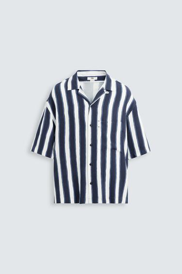 Zara VISCOSE STRIPED SHIRT - Navy / White