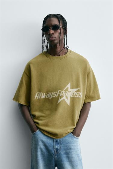 MOLETOM LAVADO COM MENSAGEM ESTAMPADA - Verde-azul da Zara