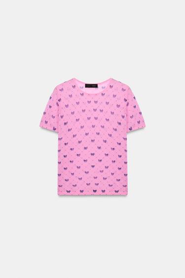 TOP À LACETS EN MAILLE FINE - Rose fluo de Zara - Image 3