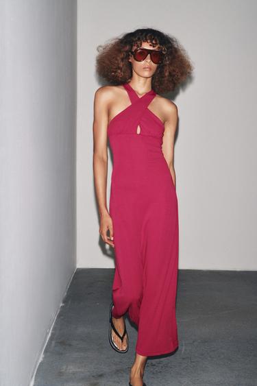 VESTIDO LARGO CRUZADO - Frambuesa de Zara