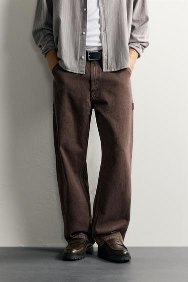Zara CARPENTER POCKET RELAXED FIT JEANS - Brown