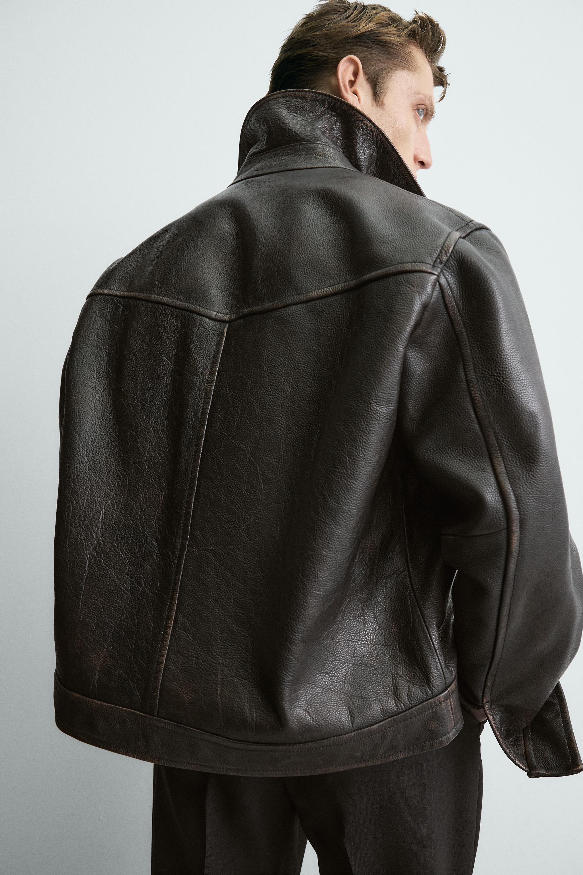 VINTAGE EFFECT WASHED LEATHER JACKET LIMITED EDITION - Black