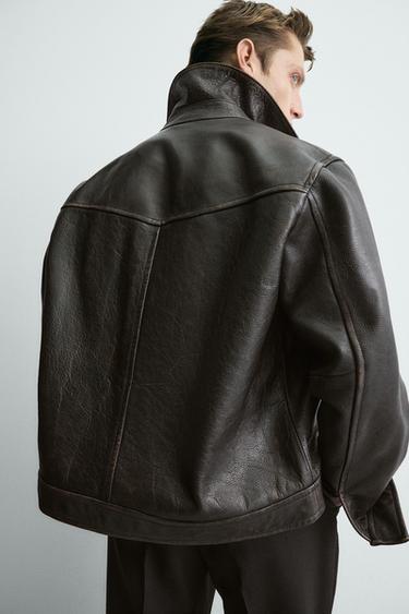 BLOUSON EN CUIR EFFET DÉLAVÉ VINTAGE - Noir de Zara - Image 4