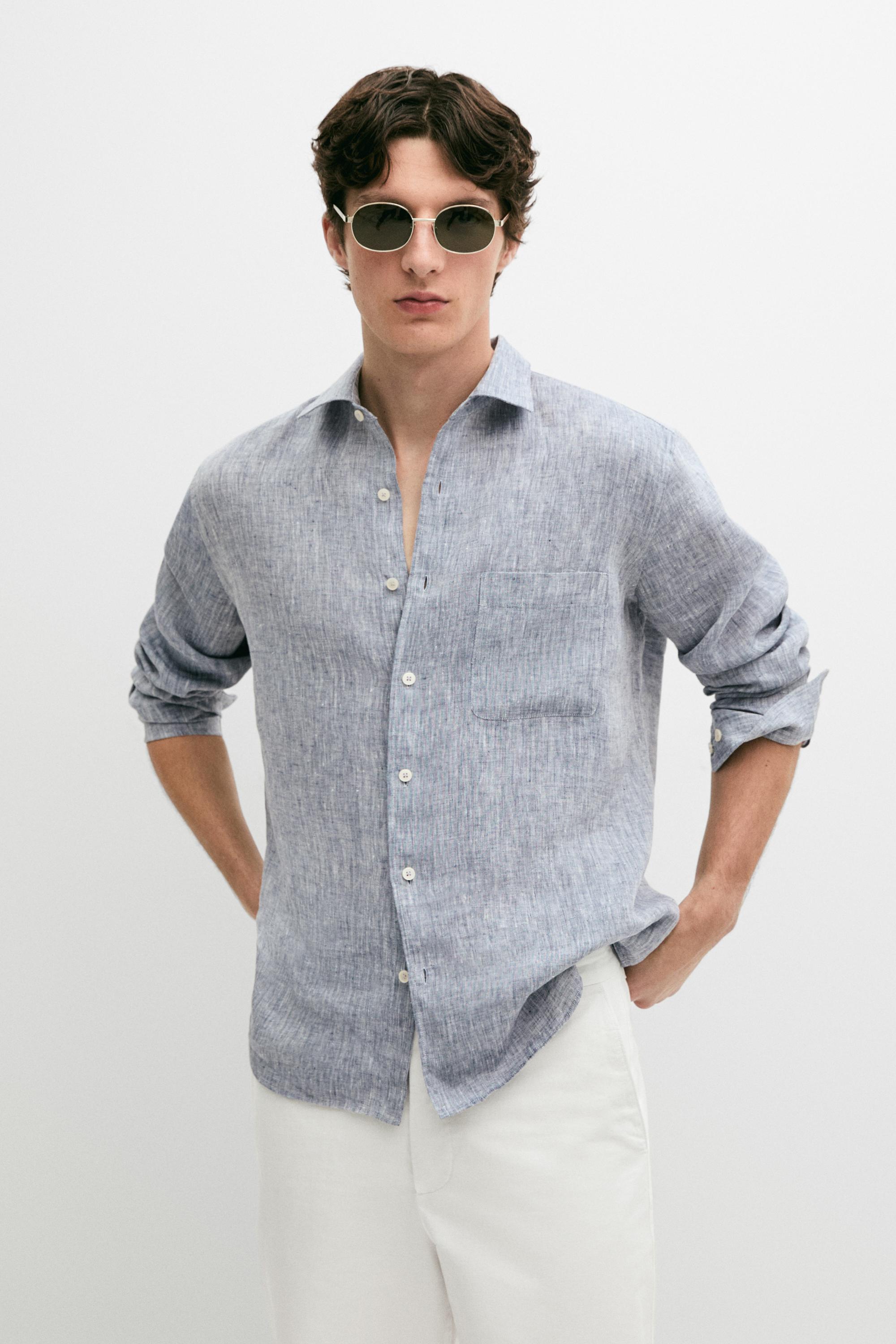 Chemise regular fit poche lin