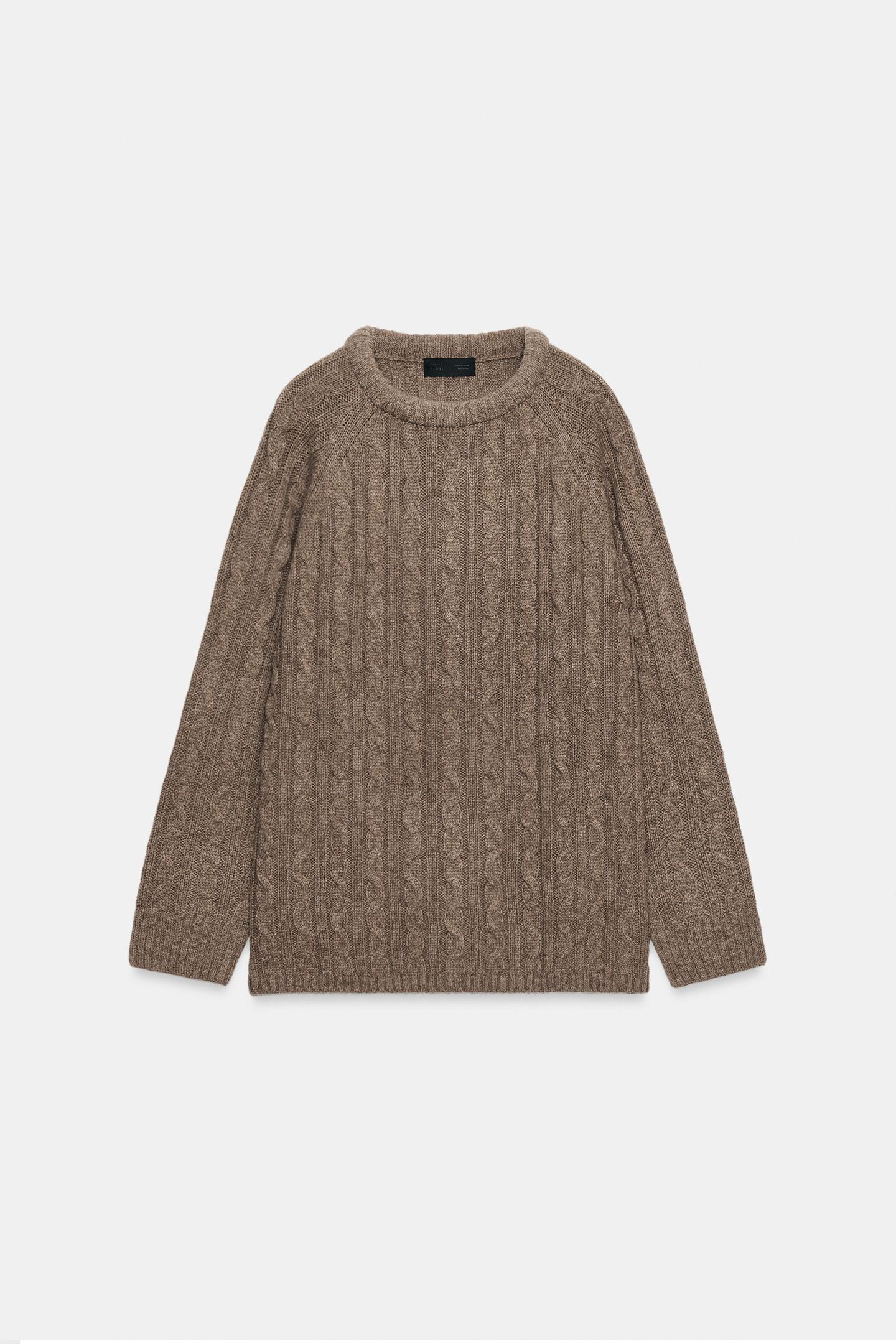 Женский свитер Zara Cable Knit, цвет: Норковый меланжевый — фото 5